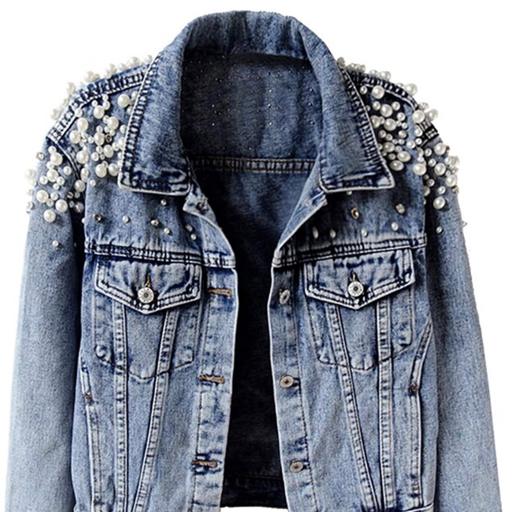 Jean jacket with pearl embellishment